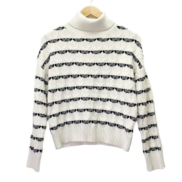 Joie Alpine Pattern Striped Cable Knit Pullover Sweater Cream Black Size Medium - Picture 1 of 10